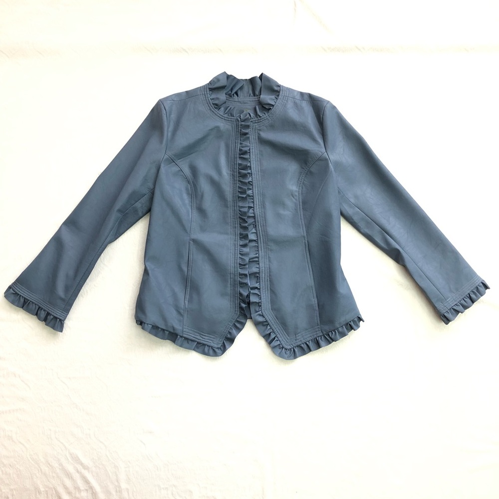 Steel Blue Faux Leather Jacket